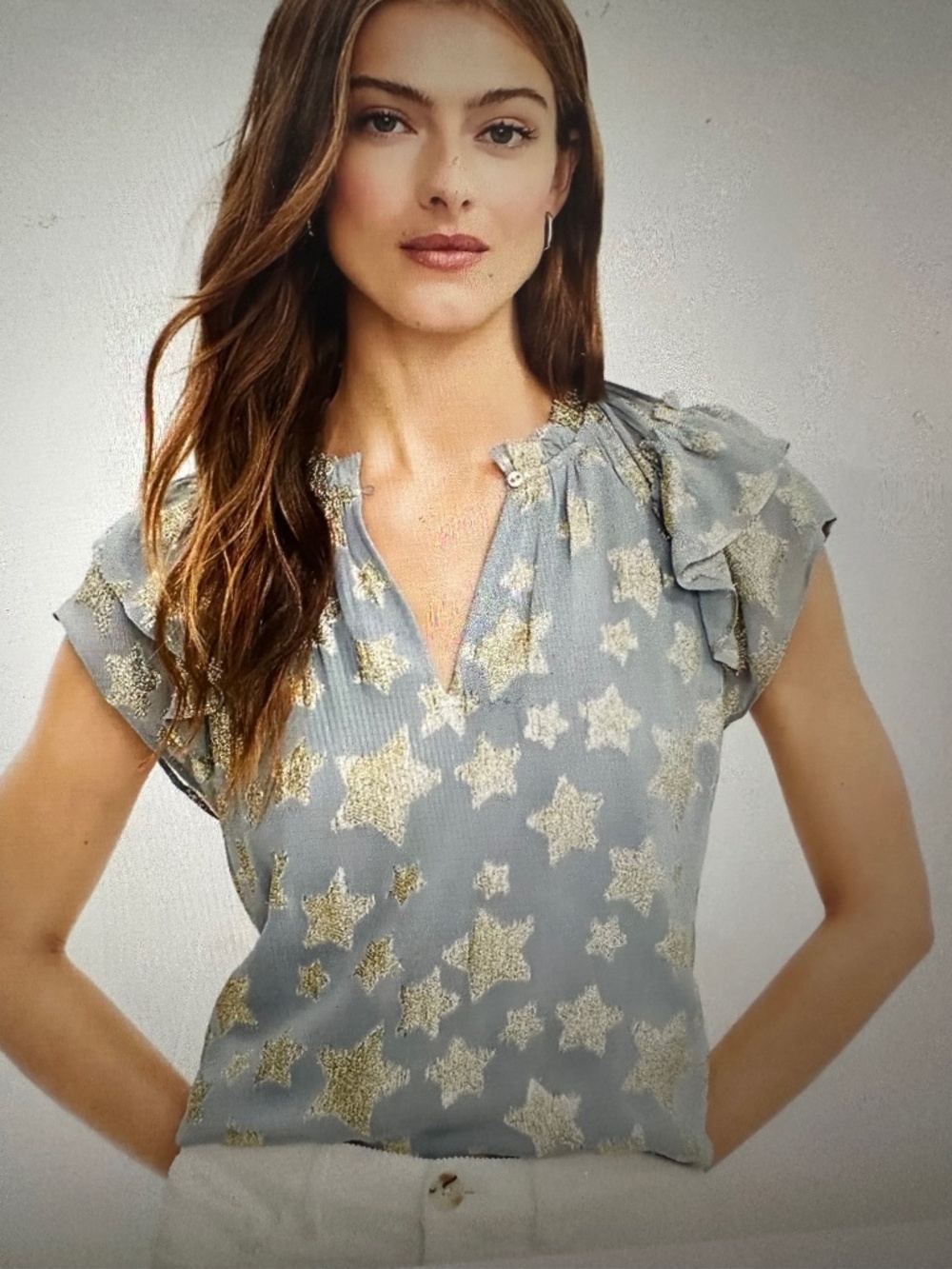 Loft Grey blouse with Gold shimmering stars.